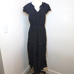 Old Navy Dress Babydoll Midi Black Polka Dot Cottage Coquette Shift Size M